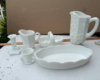 6 Pieces of Milk Glass $32.00