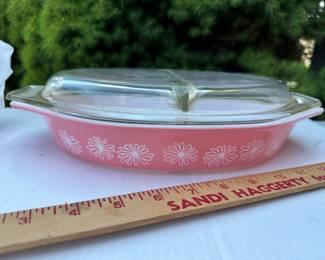 Pink Daisy Pyrex Divided $18.00
