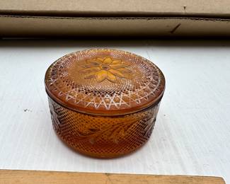 Amber Indiana Glass Covered Jar $8.00