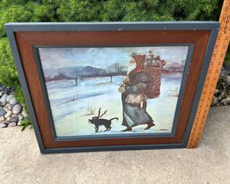 Framed Santa Print with Cat $18.00