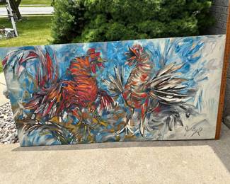 Rooster Painting on Wood 37X72 inches $250.00