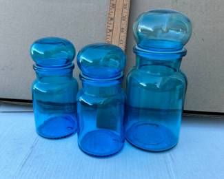 3 Blue Glass Jars $14.00