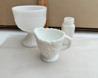 3 Milk Glass Pieces $10.00