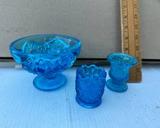 3 Blue Glass Pieces $20.00