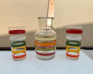 Anchor Hocking Striped Pitcher and 2 Glasses $12.00