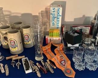 Bar accessories, beer steins, glassware, etc.