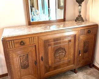 Beautiful antique Art Deco solid oakwood highboard.
