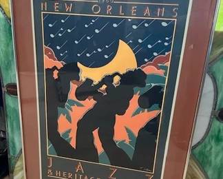 1980 Jazz Heritage Festival poster art by P. Collier, signed and numbered 502/10,000, 36'x25'.
