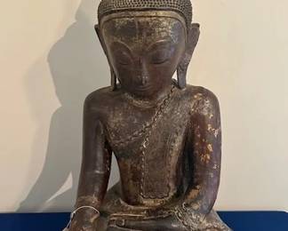 Antique Wood carved sitting buddah.