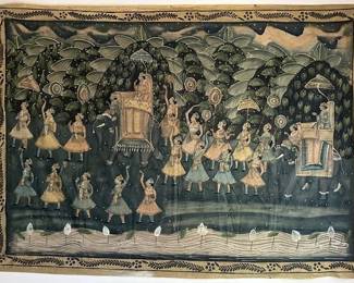 Very large antique Pichwai painting on silk.