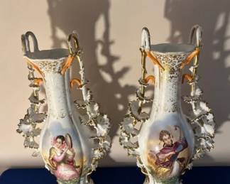 French Provencial urns/vases, 19" tall and 10" wide.