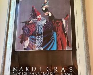 1981 Mardi Gras poster by Dan Ira Poole, "Jester and Toucan", 36'x30", signed and numbered 107/750.