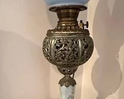 Victorian Cast-metal and brass banquet/Parlor lamp.