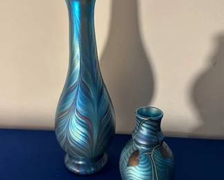 Lundberg Studios art glass vase, 12" and Orient & Flume art glass small vase.