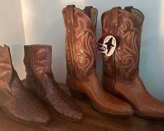 Men's ostrich half boots and new Justin exotic Teju Lizard boots