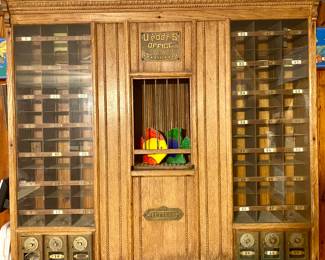 Antique Bentley Texas Post Office General Delivery Window Cabinet