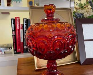 Moon and stars amberina compote with lid