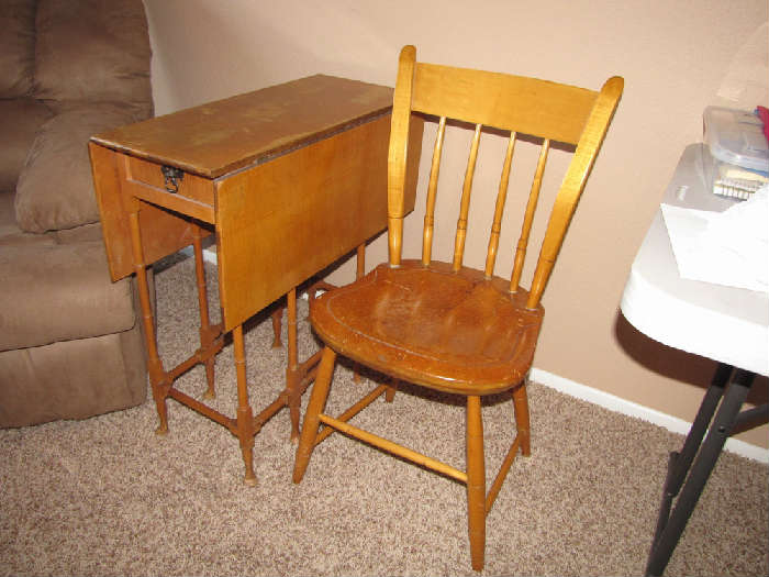 Antique drop leave table and antique chair - very very old.
