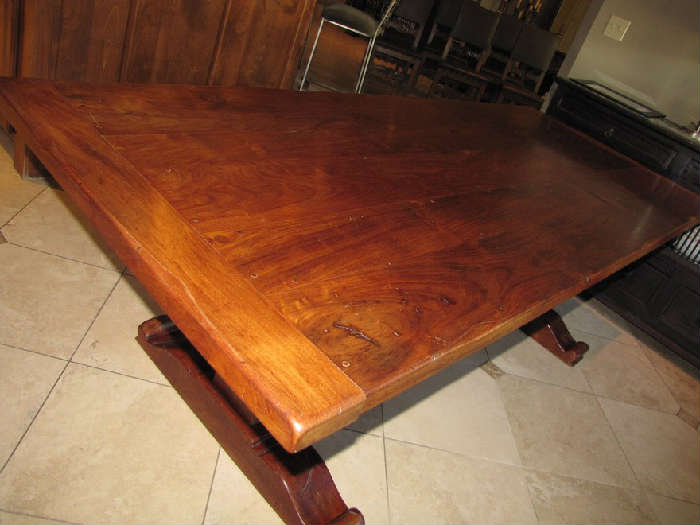 Walnut trestle farm table.  Thick solid top.
