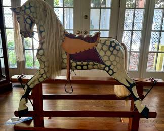 Antique Rocking Horse in the style of Collinsons.  Restored by Rosa Patton in the early 2000.  