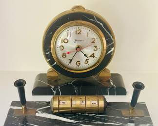 Marble mantle clock and desk set