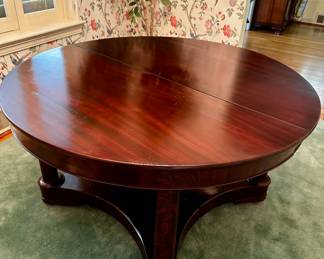 Antique Empire Round Dining table with 4 leaves.  