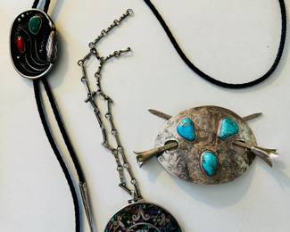 Southwestern (Navajo) jewelry including bolo tie (L)