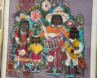 Framed, signed batik