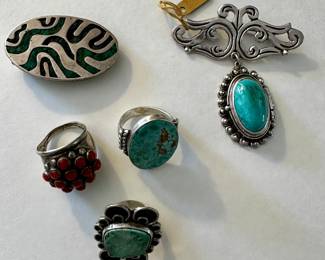 Southwestern and Mexican jewelry and accessories, including money clip (top L)