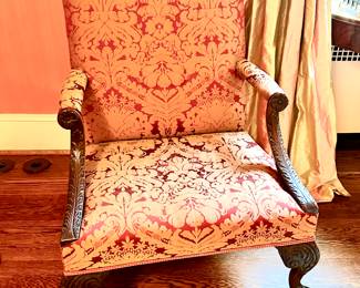 George III damask library armchair