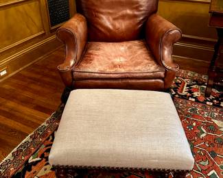 Leather William and Mary Style Wing Chair