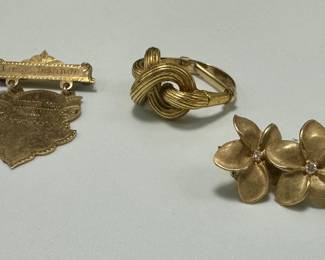 David Yurman sterling and 14k,  10K Pin, 14k Earrings