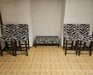 Zebra print bar stools and matching bench seat