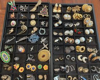 Clip on and pierced earrings, pins, and more