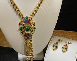 Trifari Jewels of India Lariat Style Necklace and Earring Set