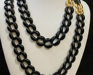 Napier Black Enamel Link Necklaces