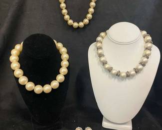 Large Faux Pearl Necklaces Dior Anne Klein and Earrings
