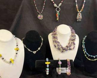 Polished Stone Amethyst Glass Bead and Other Necklaces