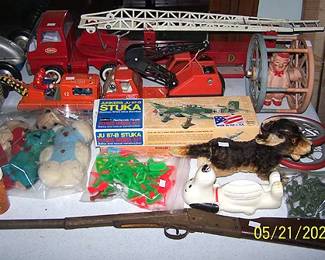 Tonka fire truck,  airplane kits, old Daisy BB gun, etc...