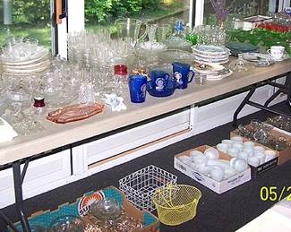 Glassware including "Tree of Life" pattern, Shirley Temple set, Fire King, Depression, etc....