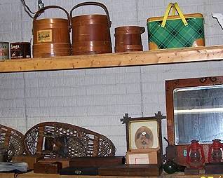 Primitives including sugar buckets, snow shoes, pictures, etc...