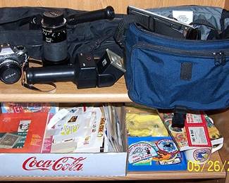 Nikon camera and accessories, stamp collection, boy and girl scout items
