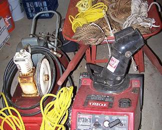 Air compressor, Toro snow blower, wheel barrow, ropes and Mr. Heater
