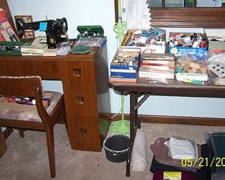 Singer sewing machine, sewing chair, buttons, etc....