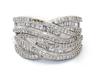 0.50 Carat Diamond Baguette & Round Multiple Channel Wave Ring in White Gold