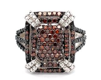 1 Carat Fancy Red, Black & White Diamond Pave Statement Ring