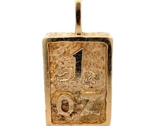 "1 OZ" Rectangular "Gold Bar" Hammered Pendant in 14k Yellow Gold