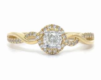 NEW! Diamond Solitaire Halo Entwined Twist Ring in Yellow Gold
