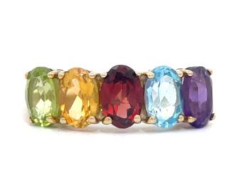 Peridot, Citrine, Blue Topaz & Garnet Ring in Yellow Gold