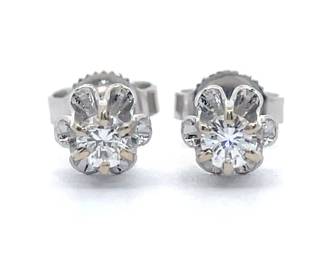 0.30 Carat Diamond Petite Solitaire Stud Earrings in 14k White Gold